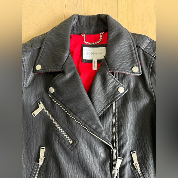 BCBGeneration Faux Black Leather Jacket with Red Lining - Picture 4 of 7